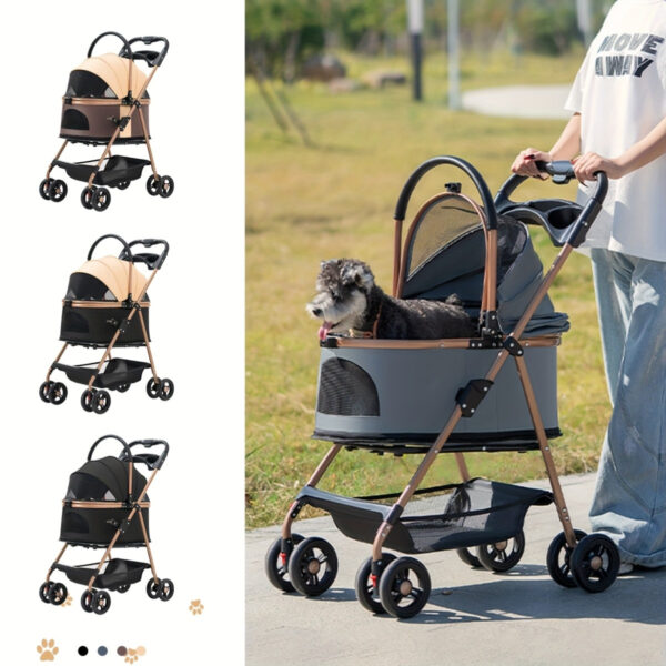 Carrinho 3 em 1 para Pets com Cesto Removível e Ventilação Total